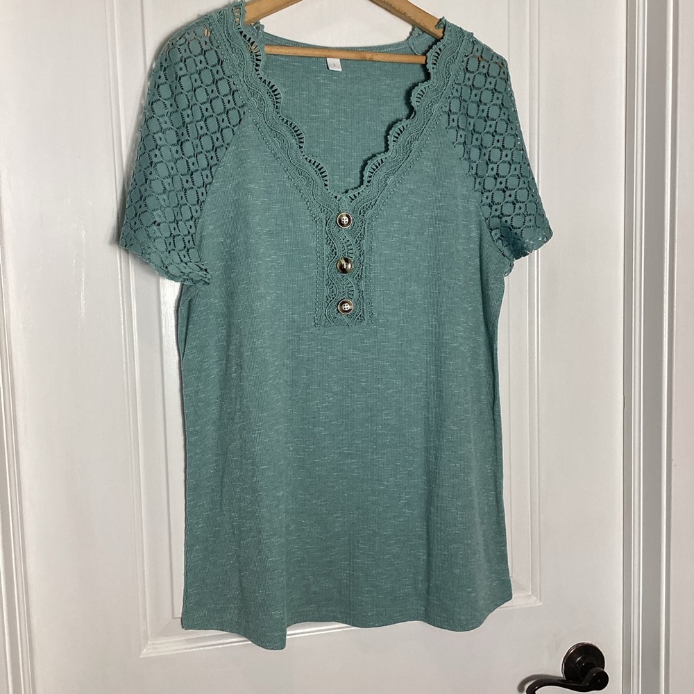Elegant Lace Trim sage Green Top